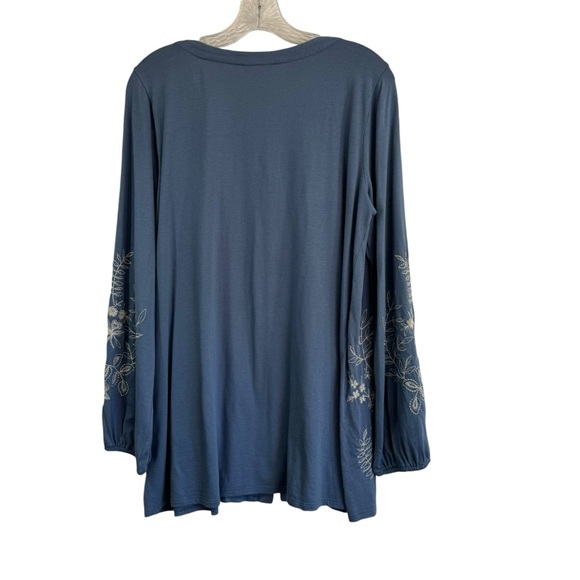 J.Jill Floral Expressions V-Neck Tunic Top Blue White Embroidered Floral Size M - Picture 4 of 14